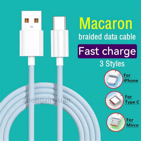 สายชาร์จ Micro Usb Type C แบบถัก สีมาการอง ขนาด 1 เมตร สําหรับ Oppo Android Shopee Thailand