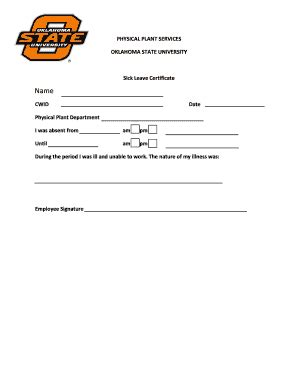 Fillable Online Physicalplant Okstate Sick Leave Form Physical Plant