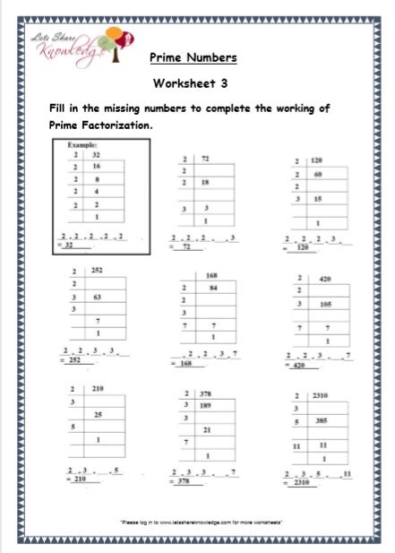 Grade 5 Maths Resources Prime Numbers Printable Worksheets Lets