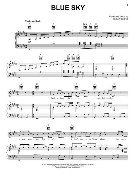 Blue Sky Sheet Music By Allman Brothers Piano Vocal And Guitar Right