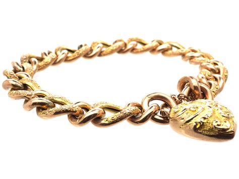 Edwardian Ct Gold Curb Bracelet With Heart Shaped Padlock M The