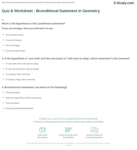 Quiz & Worksheet - Biconditional Statement in Geometry | Study.com