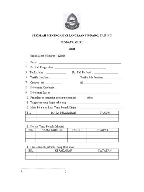 PDF Borang Biodata Guru Panitia Sains DOKUMEN TIPS