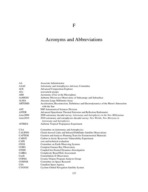 Appendix F Acronyms And Abbreviations The Space Science Decadal