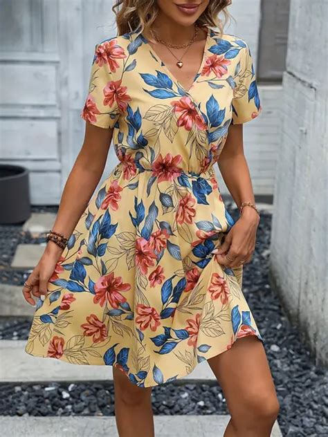 Womens Dresses V Neck Short Floral Print Short Sleeve Temu