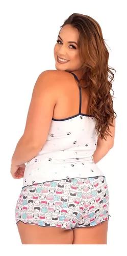 Baby Doll Plus Size Feminino Estampado Microfibra Pijama Parcelamento