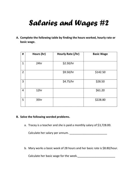 Wages And Salaries Worksheet