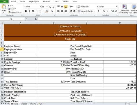 Payslip Template Excel