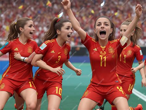 Premium AI Image | Spanish women's football team cheering for their team winning the final