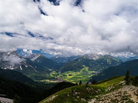 Bavarian Alps Landscape Aerial View From Zugspitze Of Village Mountains