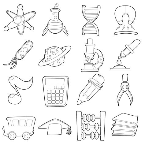 Science Education Icons Set Cartoon Outline Style Science Drawing