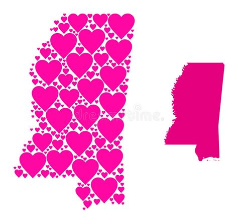 Pink Love Heart Pattern Map Of Mississippi State Stock Illustration