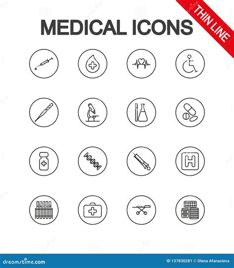 Iconos Médicos Fijados Icono Universal Vector Línea Fina Editable Stock