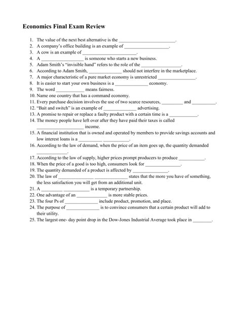 Economics Final Exam Questions And Answers Economics Exam Fi