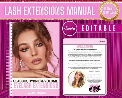 Classic Eyelash Extensions Training Manual Editable Canva Template Lash