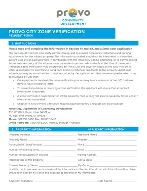 Fillable Online PROVO CITY ZONE VERIFICATION Fax Email Print PdfFiller