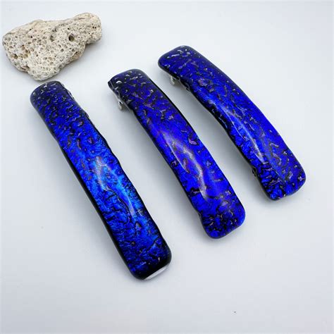 Cobalt Blue Solid Dichroic Glass Barrette Fused Glass Barrette