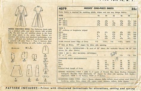 1950s Original Vintage Simplicity Pattern 4079 Misses Shirtwaist Dress