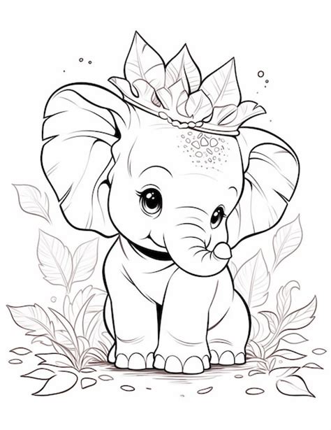 Premium Ai Image Coloring Pages Of Baby Elephants With Flowers And