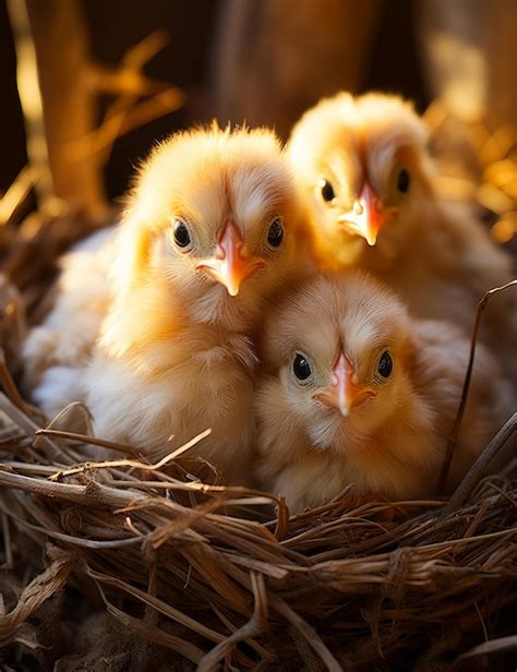 Premium Photo A Group Of Baby Chicks Sitting In A Nest Adorable Baby