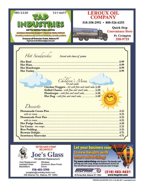 Sunrise Cafe6 Fasprint Menus