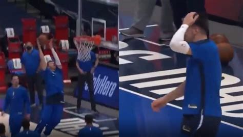 Luka Doncic Hits Head on Rim While Practicing Dunk For 2022 Dunk Contest