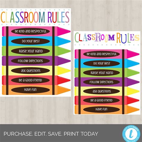 2 Editable Classroom Rules Templates Class Decor Poster Back To School