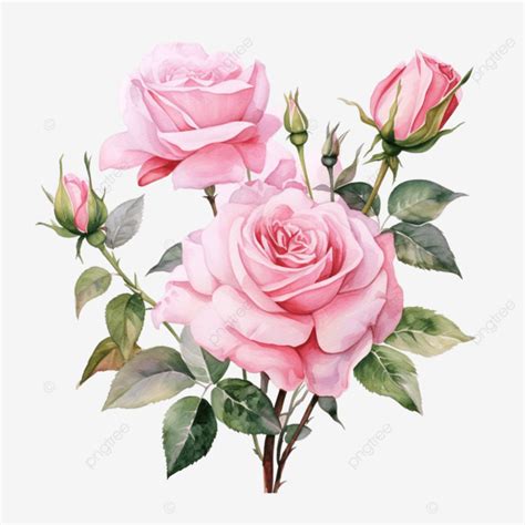 Watercolor Flowers Pink Roses Watercolor Flower Rose Png Transparent