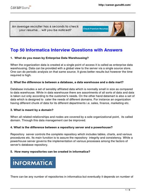 50 Frequently Asked Informatica Interview Questions With Answers Pdf