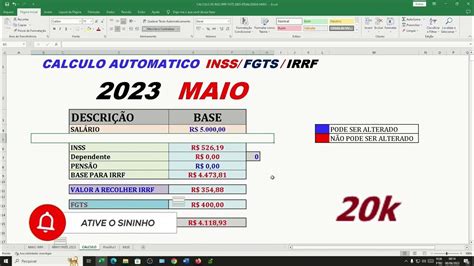 Calculo De Inss Irrf Fgts Maio 2023 Atualizada Planilha Com Calculo