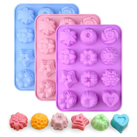 Snapklik.com : 3 Pack Flower Soap Molds, 12 Cavities Different Shapes ...