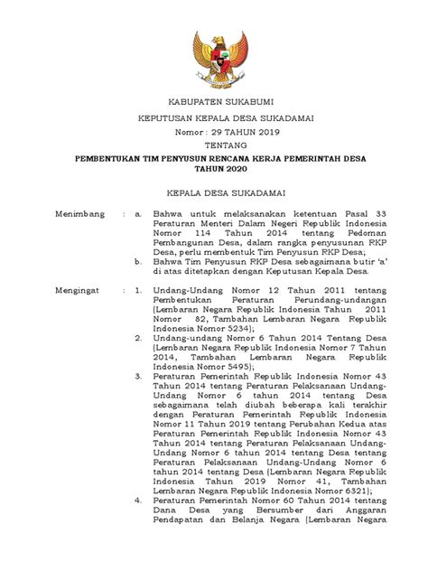 Sk Penunjukan Tim Penyusun Rkp Desa 2020 Pdf