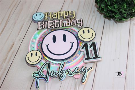 Smiley Cake Topper Preppy Cake Topper Smile Cake Topper Etsy