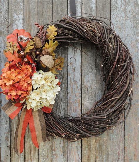 Fall Hydrangea Wreath Thanksgiving Wreath Fall Rattan Wreath