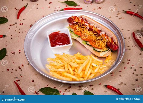 Hot Dog And Fried Potato Stock Image Image Of Design 109374159