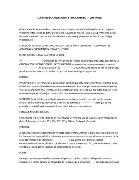 Solicitud De Cancelacion Y Reposicion De Titulo Valor 2 SOLICITUD DE