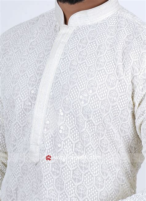 Traditional Cream Embroidered Kurta Pajama