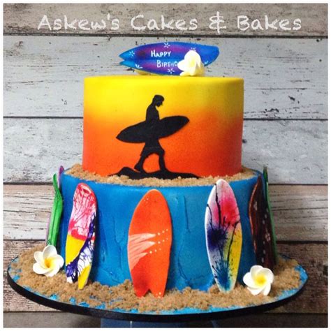 Surf Board Cake Silhouette Airbrushed In 2024 Surfer Cake Surf