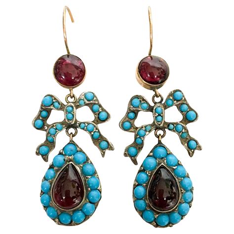 Victorian Pearl Turquoise Garnet Earrings At 1stDibs Pearl And Garnet