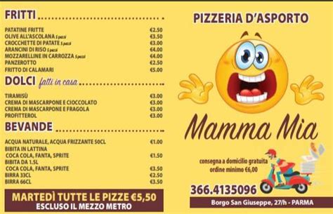 Menu Au Pizzeria Mamma Mia Parme