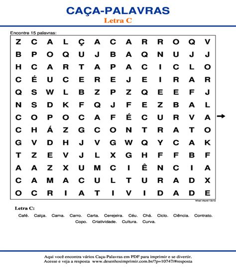 Caça Palavra Letra C - Caça Palavras da Letra C para imprimir - Desenhos Imprimir