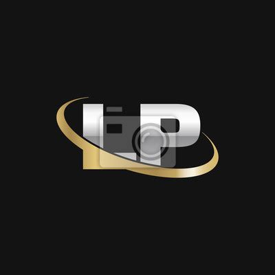 Initial Letter Lp Overlapping Swoosh Ring Logo Silver Gold Wall