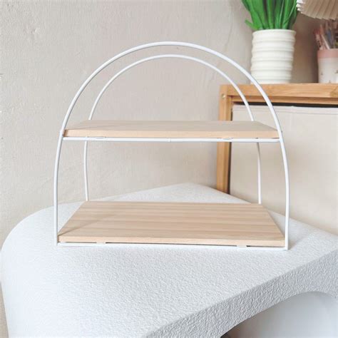 2 Tiered Arch Wooden Tabletop Shelf Metal Frame On Carousell