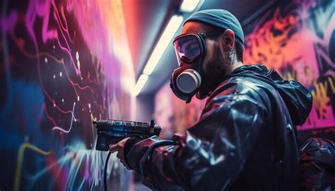 Premium AI Image | Man doing cyberpunk graffiti art with spray paint on ...