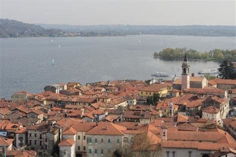 Arona, Italy is a town on the southern shores of Lake Maggiore