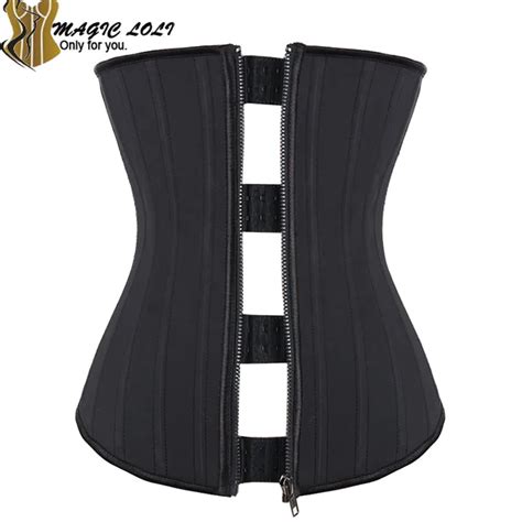 25 Steel Boned Waist Training Corset Latex Zipper And Clip Waist