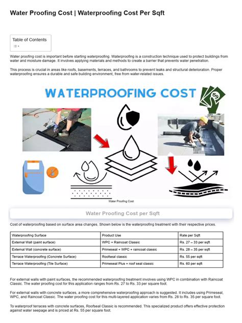 Water Proofing Cost - Waterproofing Cost Per SQFT | PDF