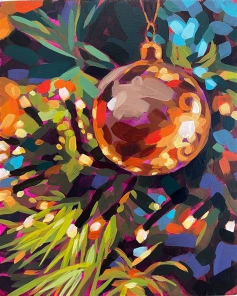 A Painting Of A Christmas Ornament Hanging From A Tree