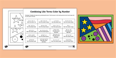 Combining Like Terms Color By Number Activity Twinkl Usa