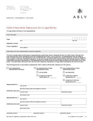 Fillable Online Card Of Specimen Signatures For A Legal Entity Fax